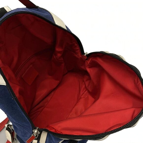 Auth CHRISTIAN LOUBOUTIN Buckle Ruby Navy Cream Red Velour Leather Backpack - Picture 10 of 16